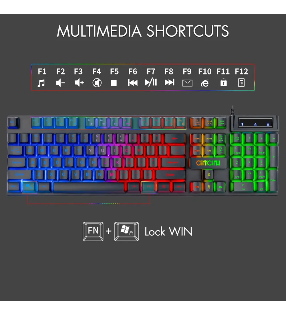 Gaming Keyboard and Mouse Led USB Wired with 2 Side Button USB Mouse Rainbow Backlit - Image 3